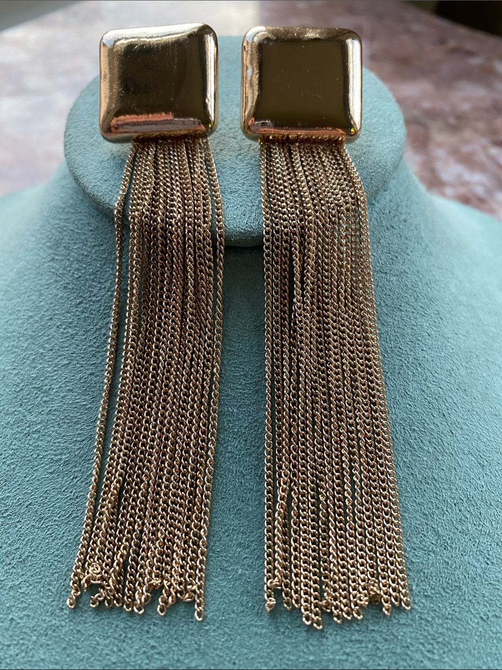 nOir Jewelry Gold Chain Tassel Earrings with Square Posts